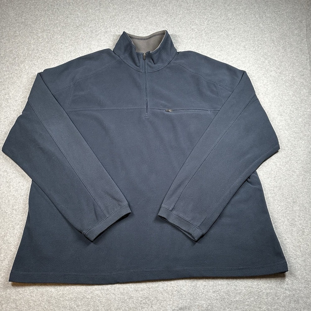 LL Bean 1/4 Zip Fleece Pullover Mens XL Blue Mock Neck Chest Pocket‎